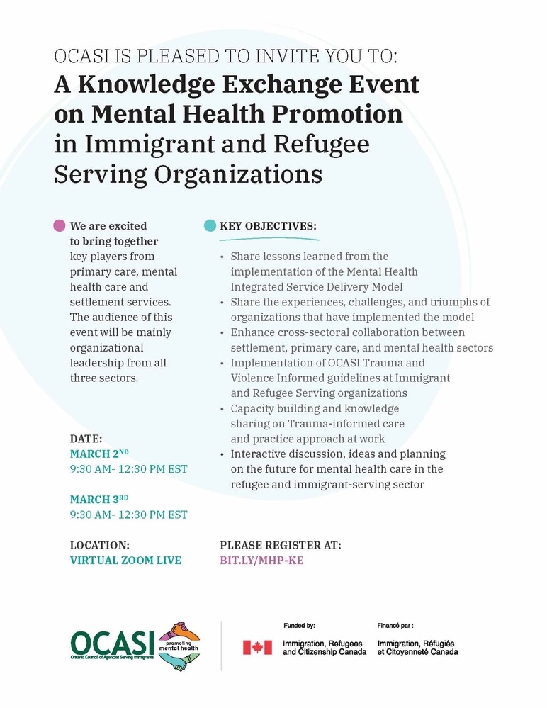 OCASI's Knowledge Exchange Event on Mental Health Promotion in Immigrant and Refugee Serving Organizations