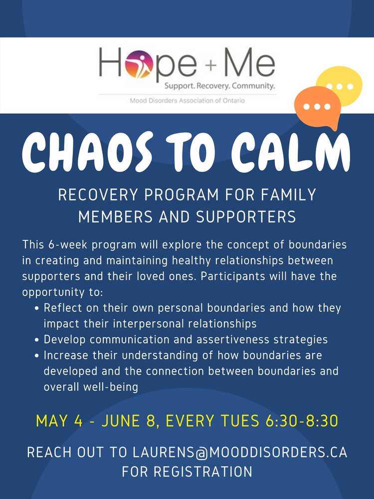 A few spots remain- Chaos to Calm- Free Program for Family members and/or supporters