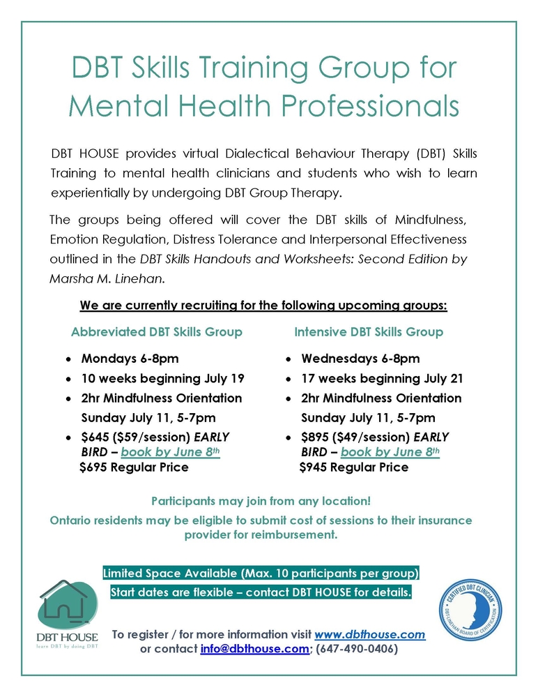 DBT Skills Training Group for Mental Health Professionals and Students