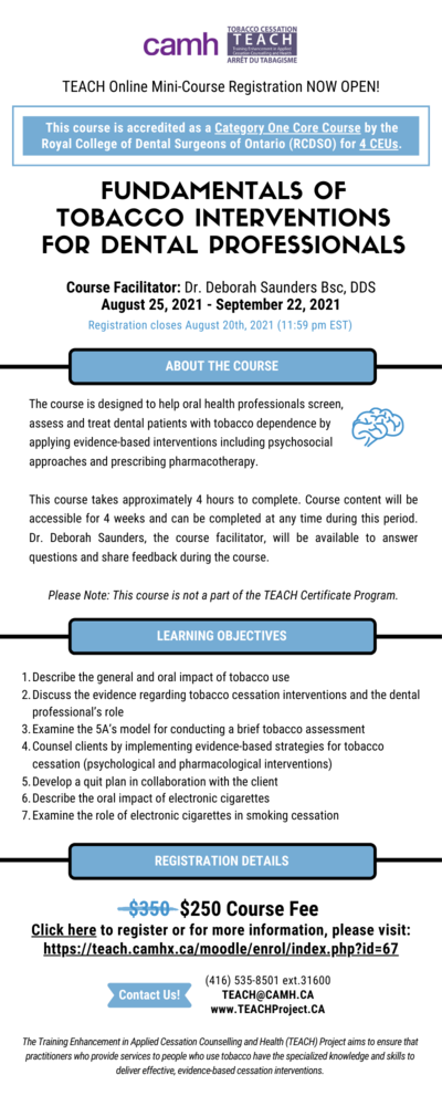 Register for TEACH Course: Fundamentals of Tobacco Interventions for Dental Professionals