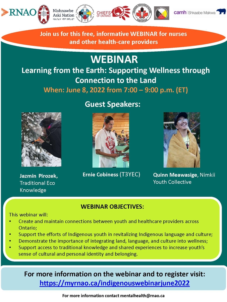 RNAO webinar: Indigenous Focused Webinar: Learning from the Earth: Supporting Wellness through Connection to the Lands