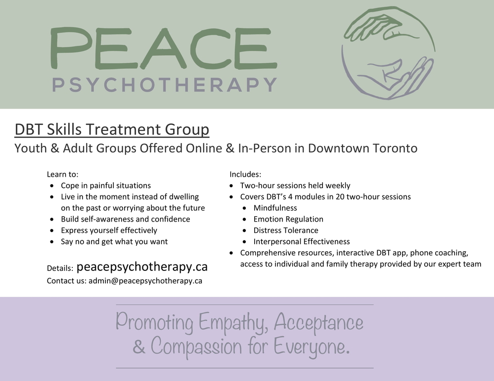 DBT Skills Group for Youth and Adult - ongoing open enrollment - online &amp; in-person