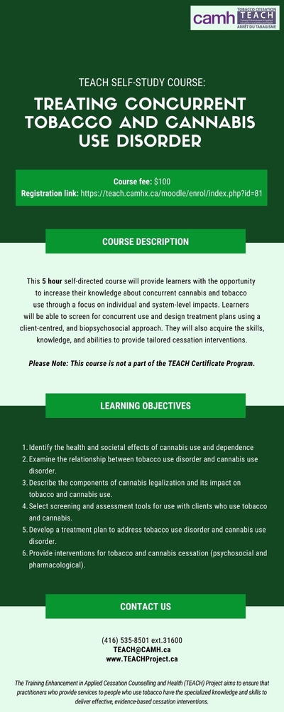 Register for TEACH Mini Course – Treating Concurrent Tobacco and Cannabis Use Disorder