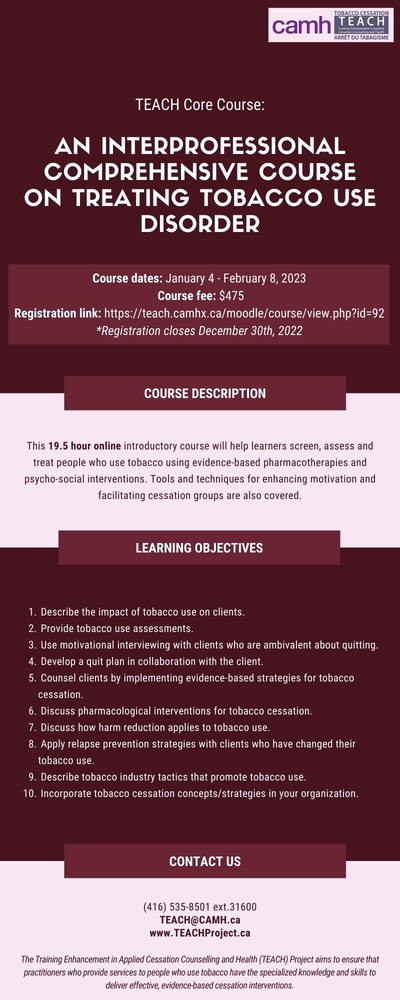 Register for TEACH Core Course – An Interprofessional Comprehensive Course on Treating Tobacco Use Disorder