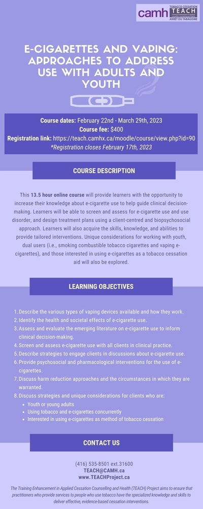 Register for TEACH Specialty Course – E-cigarettes and Vaping: Approaches to Address Use with Adults and Youth
