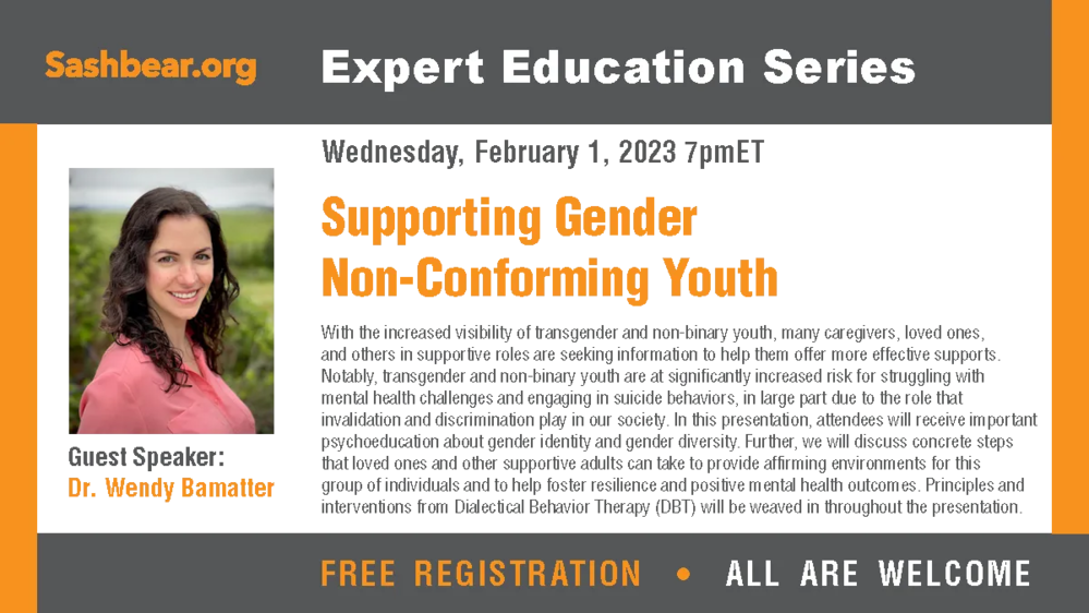Supporting transgender and gender-nonconforming youth" with Dr. Wendy Bamatter.