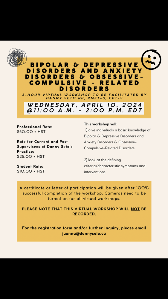 Virtual Workshop on Bipolar &amp; Depressive Disorders AND Anxiety &amp; Obsessive-Compulsive - Related Disorders