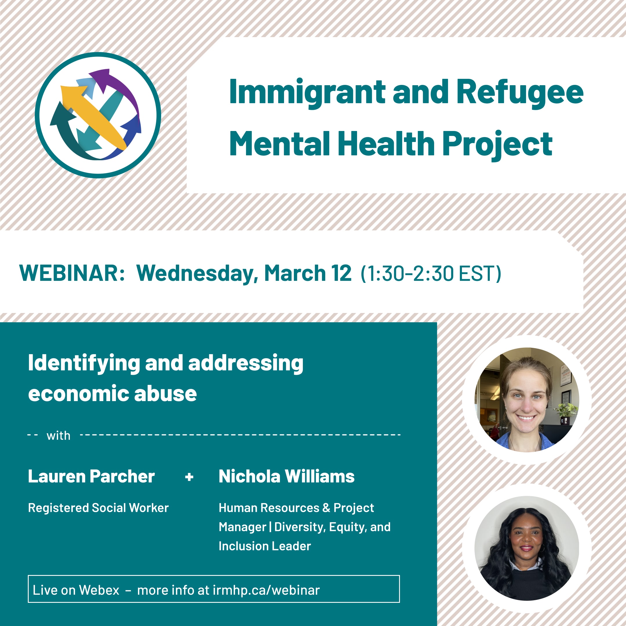 Topic, date, and presenters for the March 12 webinar of the Immigrant and Refugee Mental Health Project.