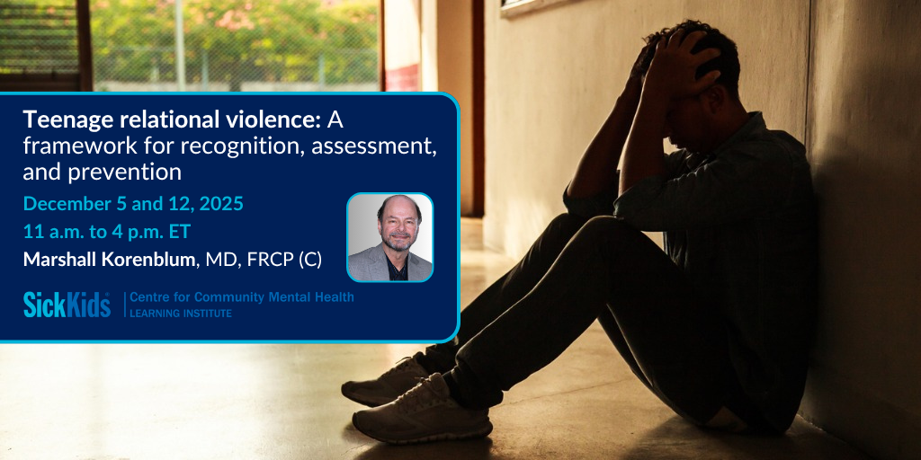 Image of a teen boy sitting alone in hall holding head in hands with text Teenage relational violence: A framework for recognition, assessment, and prevention